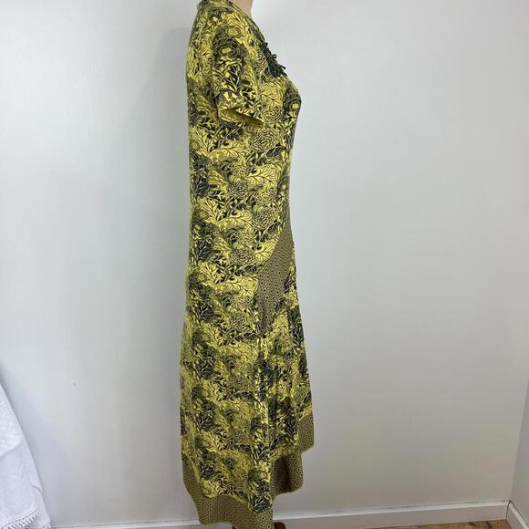 Desigual Women's Small Duna Yellow Floral Print Midi Short Sleeve Dress Cut Out - Picture 2 of 13